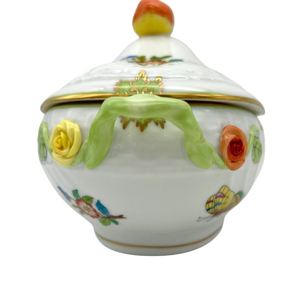 Herend Queen Victoria VBA Sugar Basin Candy Bon Bon Covered Dish Green Border - Picture 4 of 16